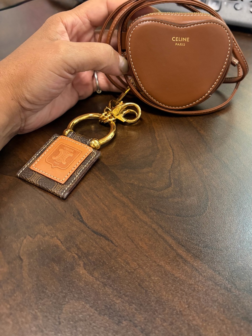 Celine Micro Heart Crossbody Bag with Celine Triomphe Bag Charm